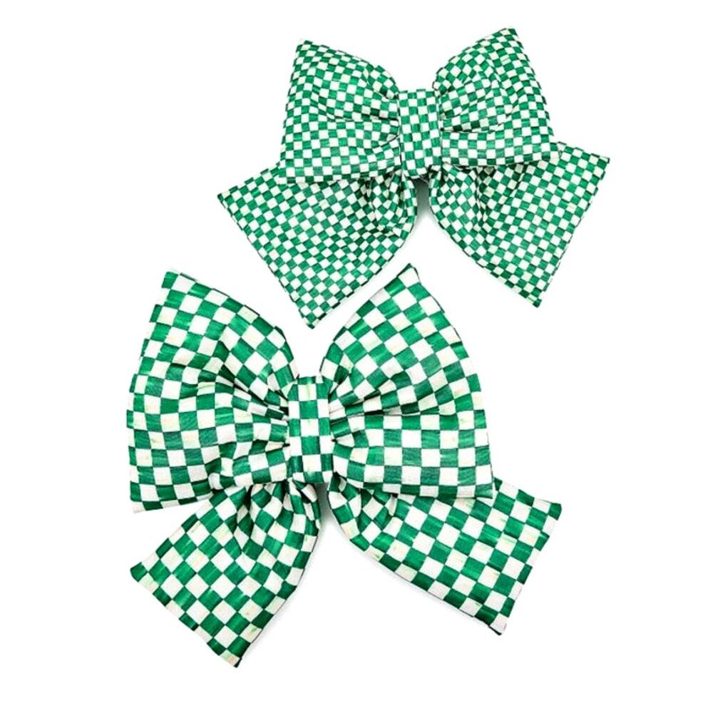 Brand New Mackenzie-Childs Green Check Small Bow